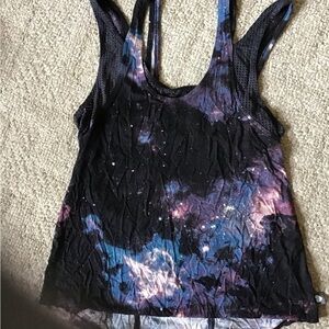 PacSun Galaxy-Print Racerback Tank - Black, Purple, Blue
